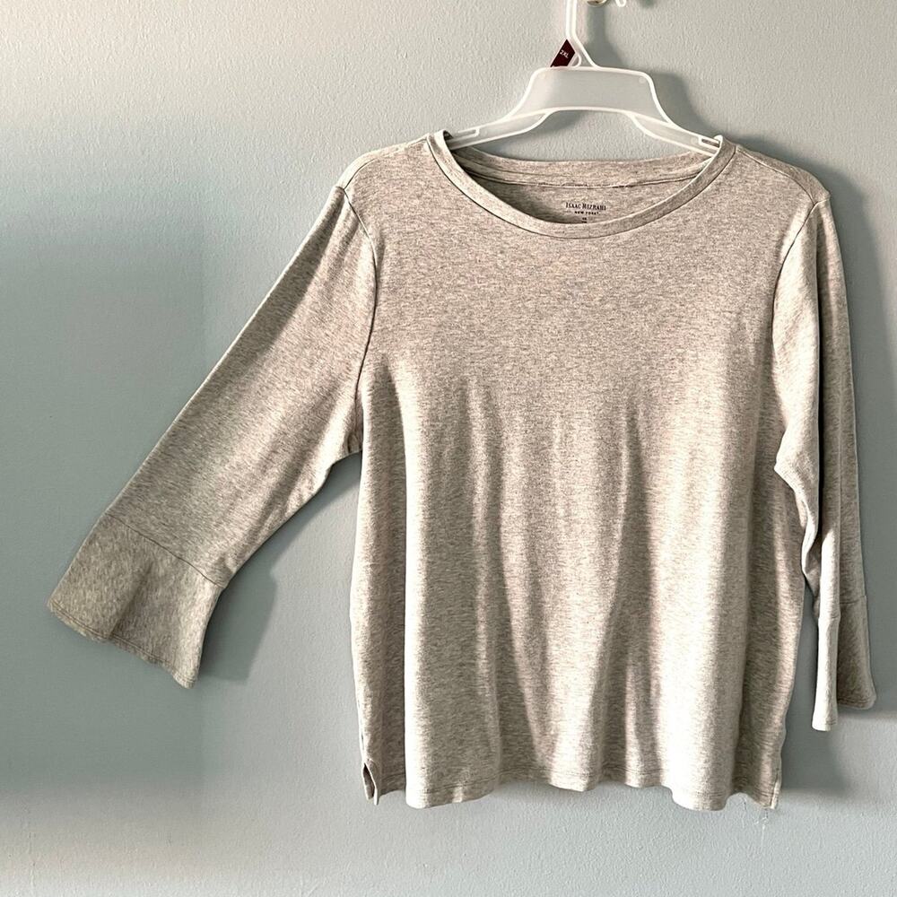 Isaac Mizrahi Essentials Crew Neck 3/4Sleeve Light Grey Top T Shirt Size 2XL